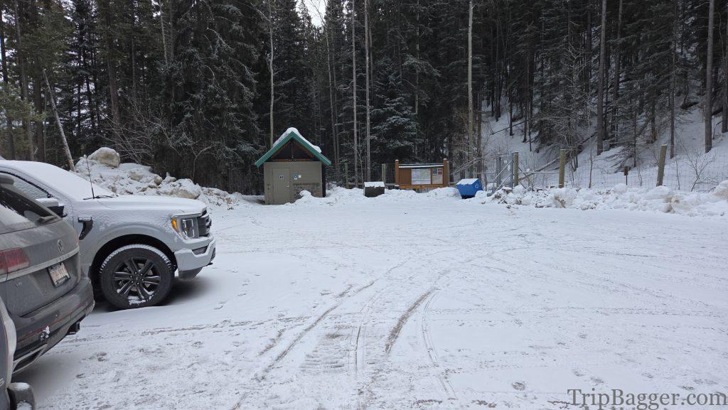 Might as well start here. Maybe not the finest picture I have ever taken. But the day starts at the Red Earth Creek parking lot. Trail on the right, bathroom in the middle and a Parks Canada employee asking for my parks pass the minute I pulled in. Luckily, I had just bought a new annual pass.